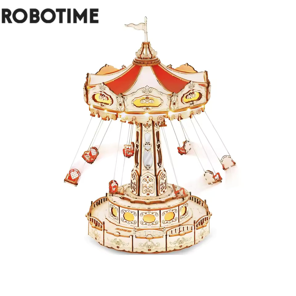 Robotime ROKR Swing Ride DIY Wooden Music Box 3D Puzzle Model Kit
