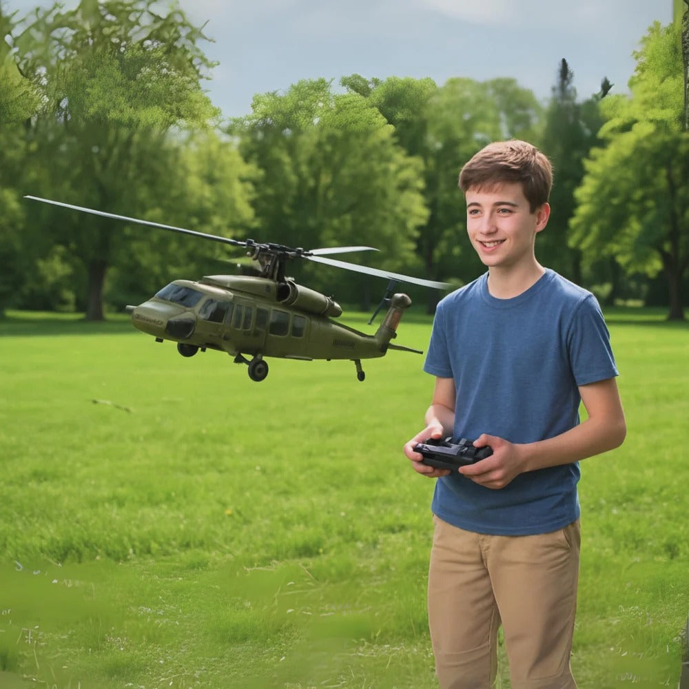 Blackhawk: Brushless 4CH Military RC Helicopter with Gyro and Dual Batteries