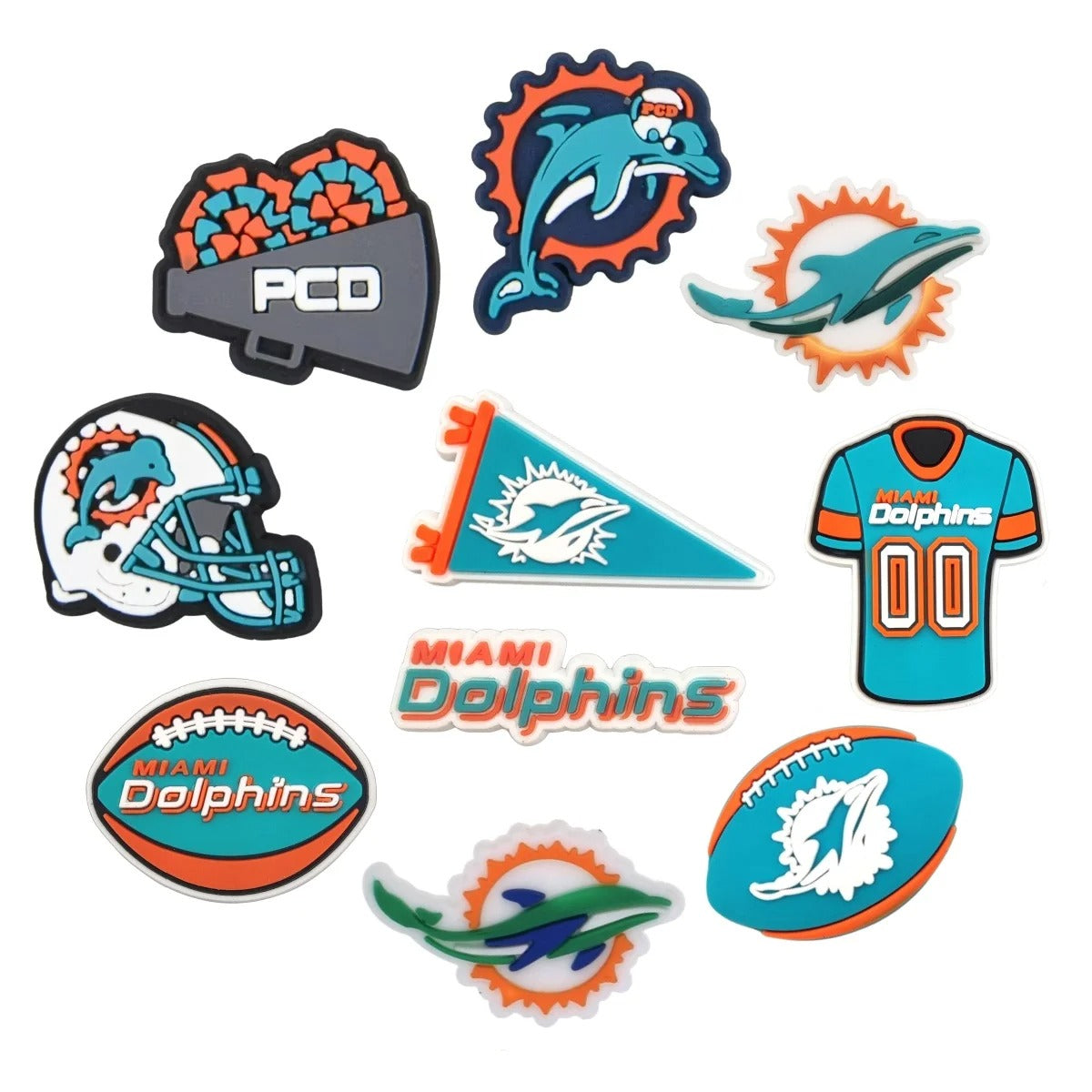 10pcs Miami Dolphins Football-Themed Shoe Charms for Clogs – Sports Ball Accessories for Men & Boys