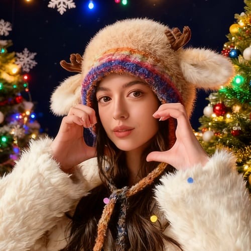 Cute Antler Plush Beanie