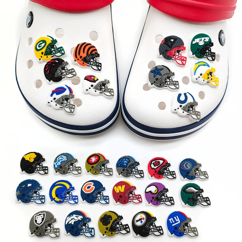 27 NFL Rugby  Helmets  Croc Charms Set – PVC Sports Charms for Clogs, Slides & Sandals