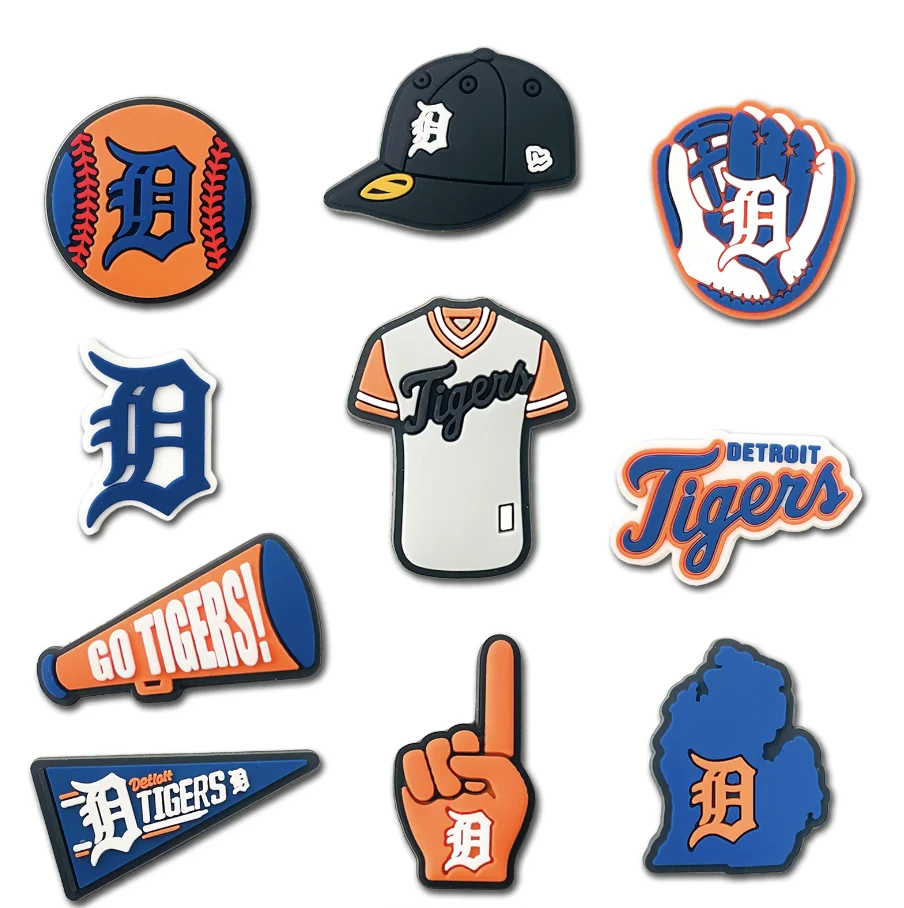 10 pcs Detroit Tigers Sports Shoe Charms for Clogs & Wristbands – Baseball-Themed PVC Accessories for Men & Women