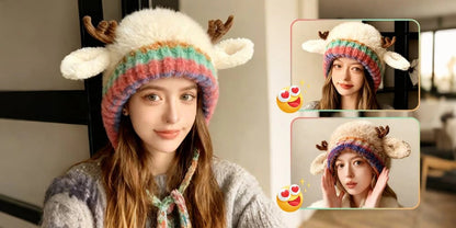 Cute Antler Plush Beanie