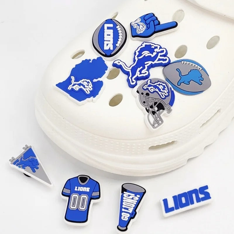 10pcs Detroit Lions Football-Themed Shoe Charms for Clogs & Slides – Lions Series PVC Accessories