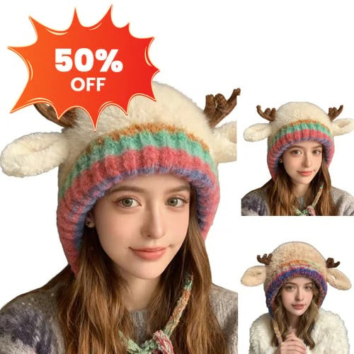 Cute Antler Plush Beanie