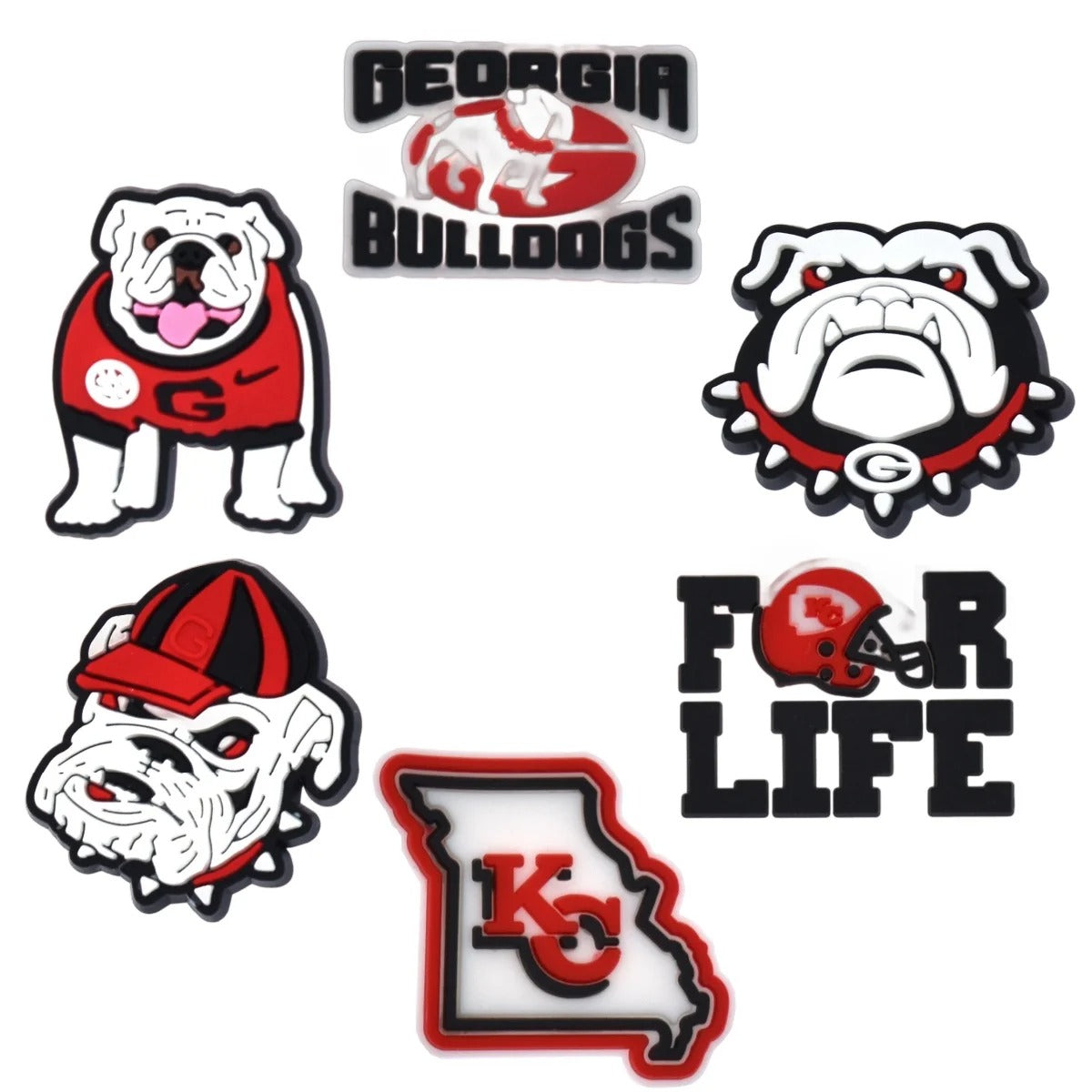 6-Piece  Georgia Bulldogs Football Shoe Charms Set – Sport-Themed PVC Accessories for Clogs, Bracelets & Wristbands