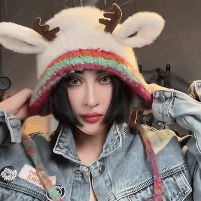 Cute Antler Plush Beanie