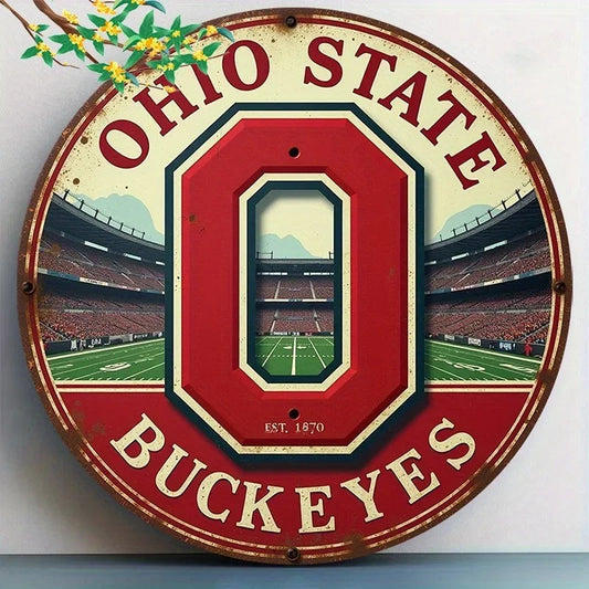 Ohio State Buckeyes Wall Decor – 2D Round Aluminum Metal Sign for Home & Living Spaces