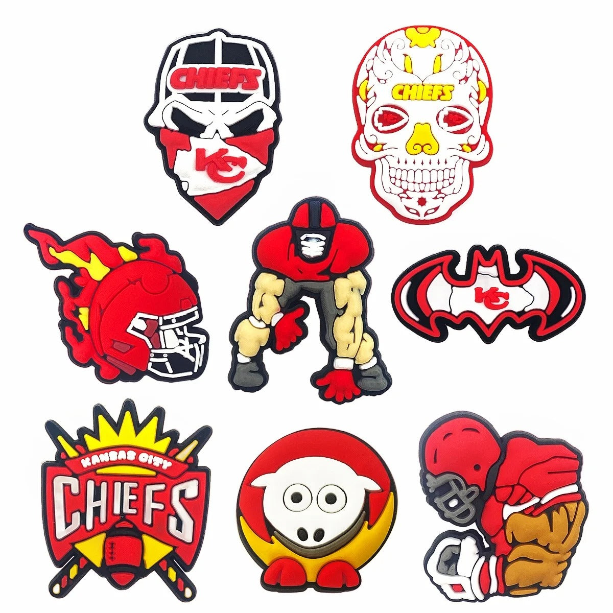 8-Piece Kansas City Chiefs Football Themed Shoe Charms Set for Sandals and Bracelets