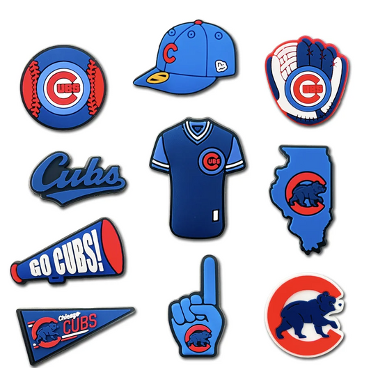 10 Pcs Chicago Cubs Baseball Themed Shoe Charms – Fun Accessories for Clogs and Shoes, Party Favour for Adults