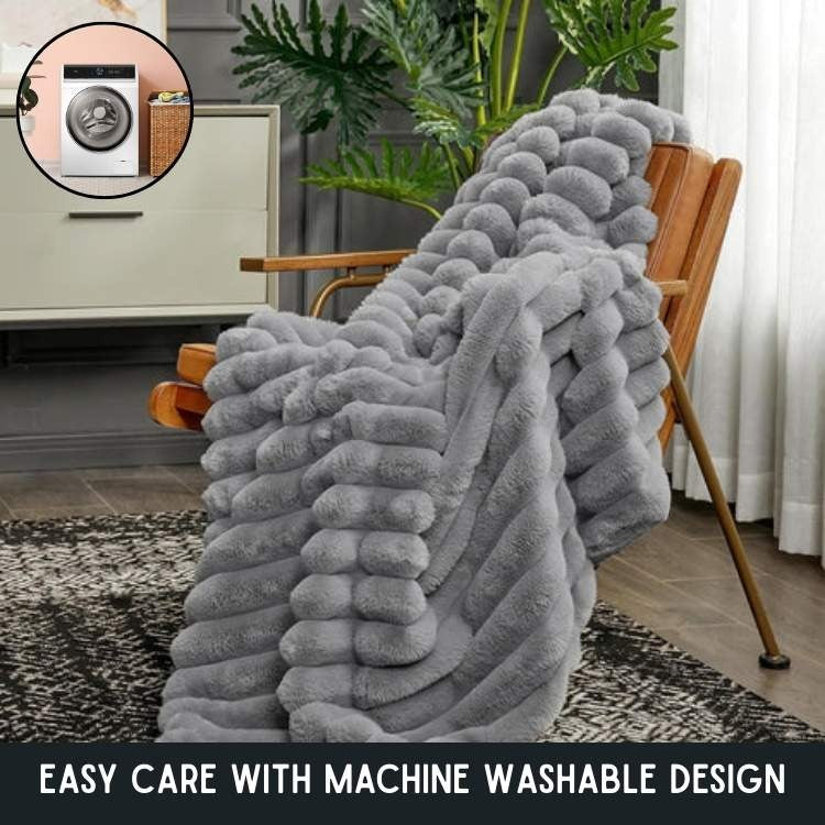 CloudStripe Faux Fur Weighted Blanket