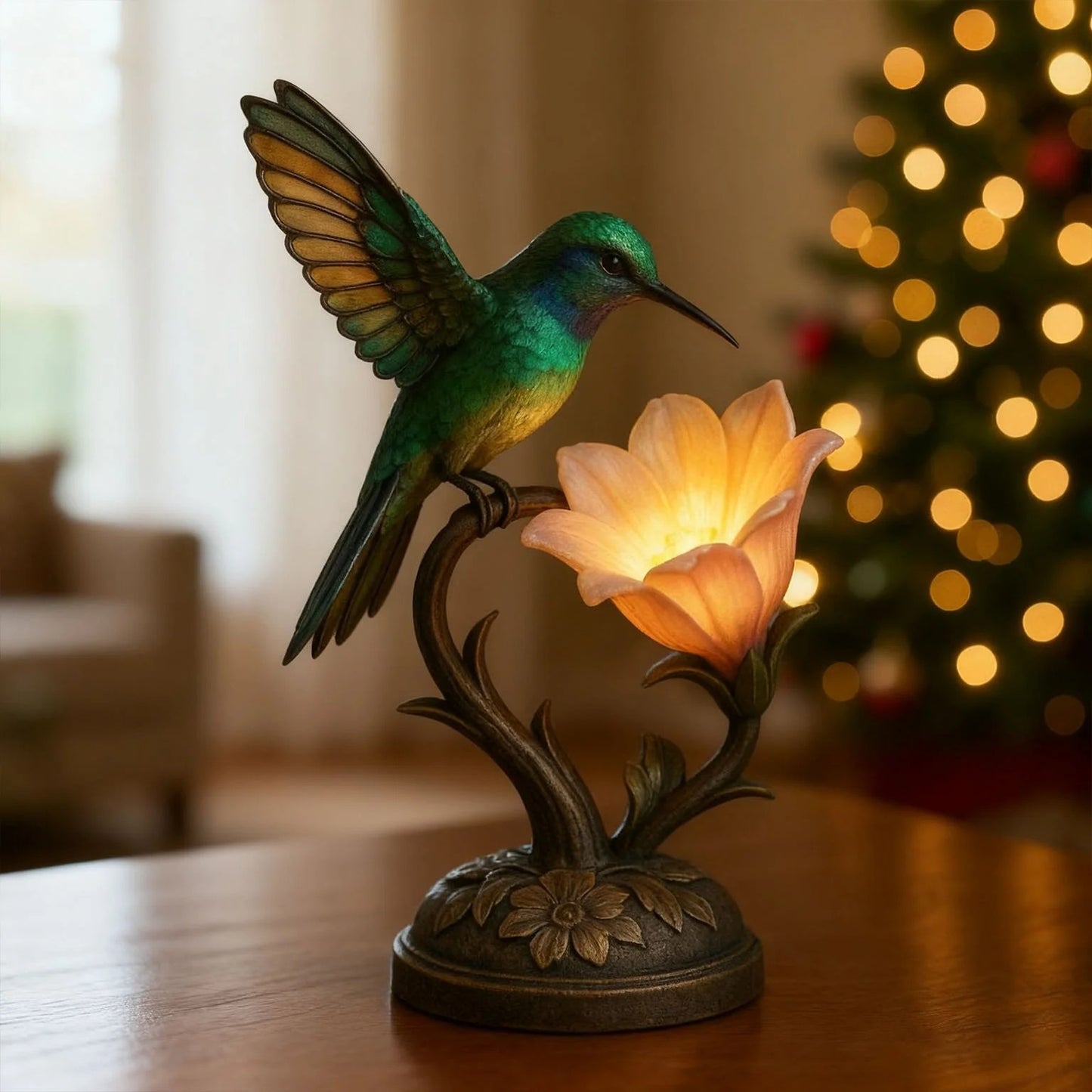 “Messenger of Light” – Handcrafted Hummingbird Flower Lamp