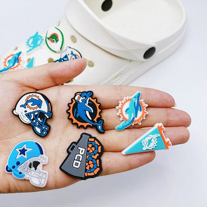 10pcs Miami Dolphins Football-Themed Shoe Charms for Clogs – Sports Ball Accessories for Men & Boys