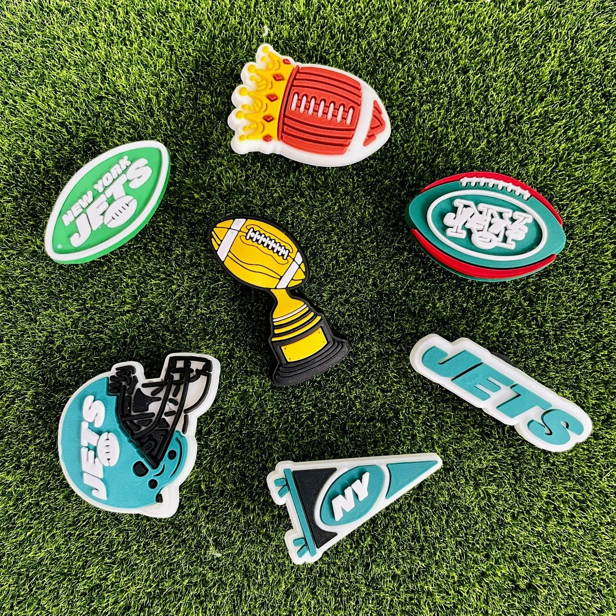 7pcs New york Jets Football Shoe Charms for Clog Sandals – Sports Team Accessories for Birthday Party Gifts
