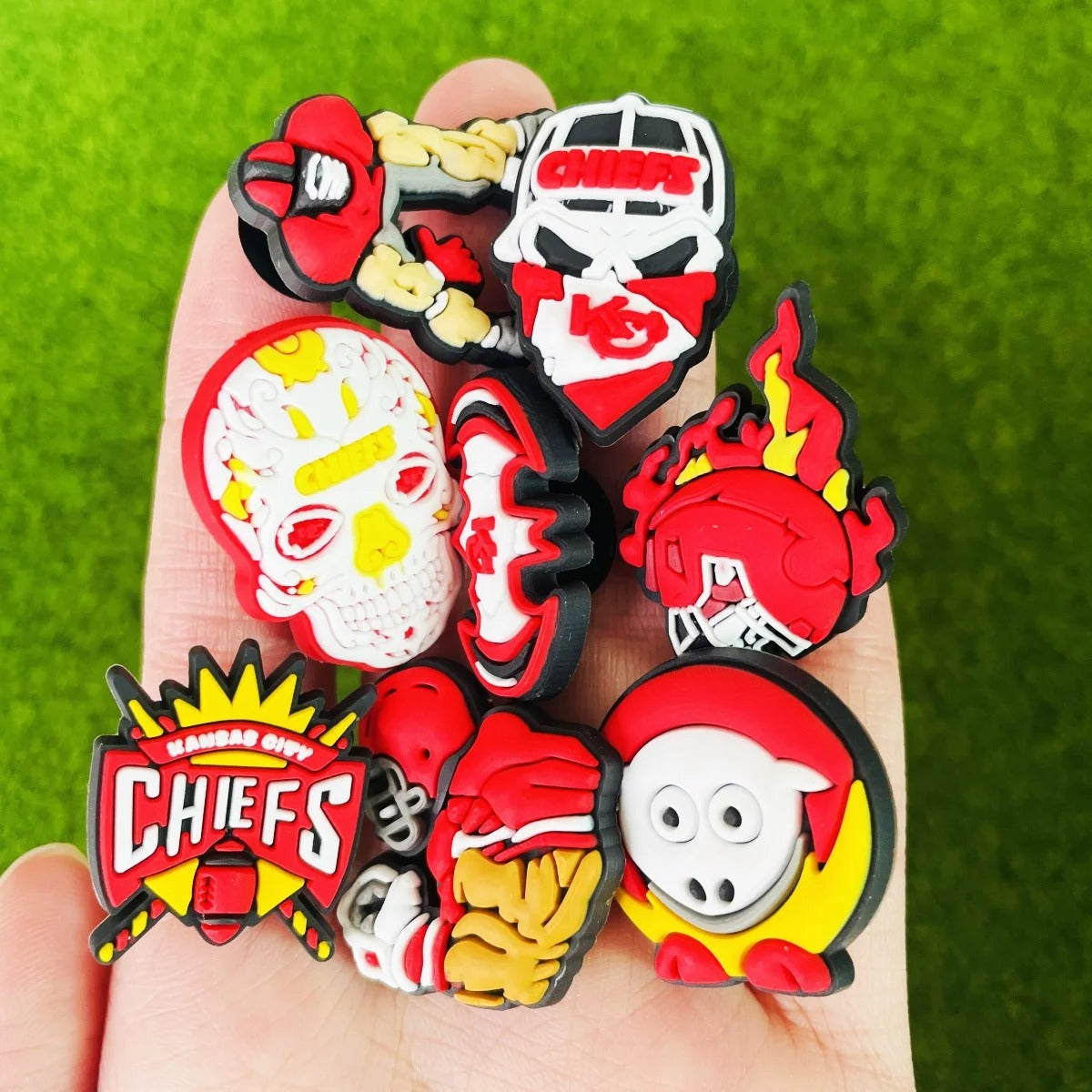 8-Piece Kansas City Chiefs Football Themed Shoe Charms Set for Sandals and Bracelets