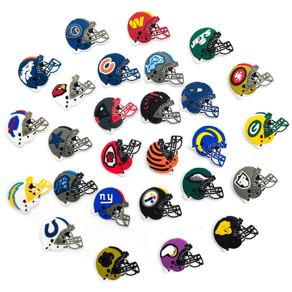 27 NFL Rugby  Helmets  Croc Charms Set – PVC Sports Charms for Clogs, Slides & Sandals