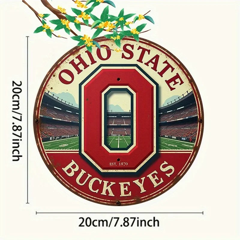 Ohio State Buckeyes Wall Decor – 2D Round Aluminum Metal Sign for Home & Living Spaces