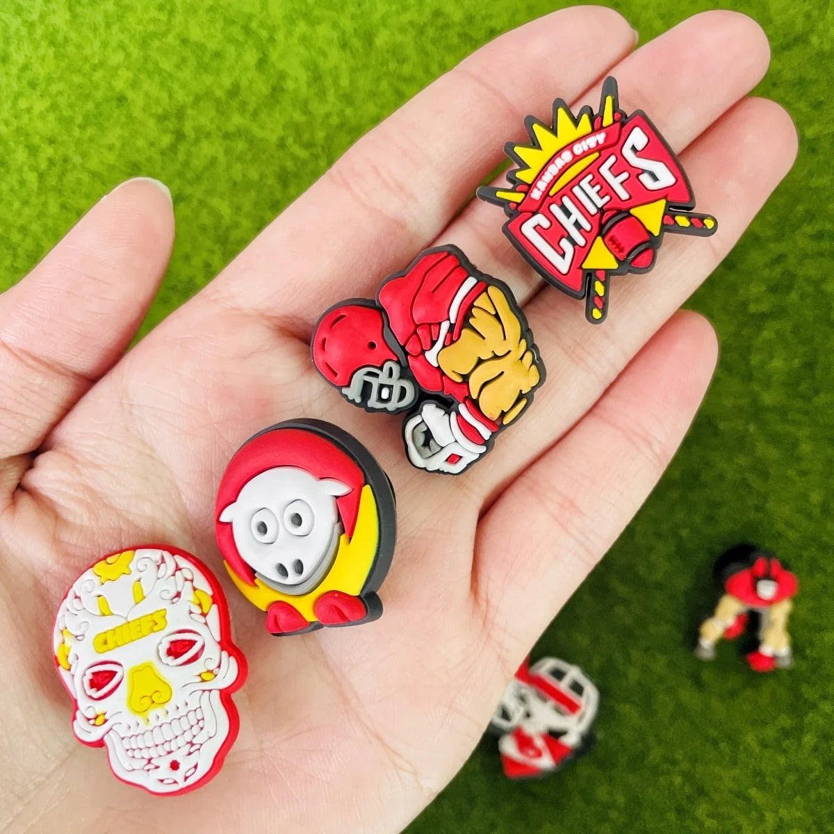 8-Piece Kansas City Chiefs Football Themed Shoe Charms Set for Sandals and Bracelets
