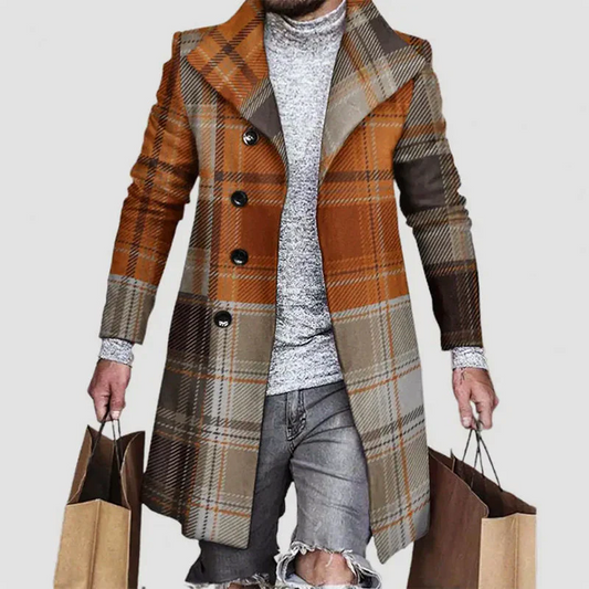 Oscar Wool-Blend Double-Breasted Overcoat | Plaid Mid-Thigh Overcoat
