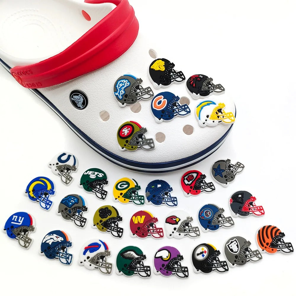 27 NFL Rugby  Helmets  Croc Charms Set – PVC Sports Charms for Clogs, Slides & Sandals