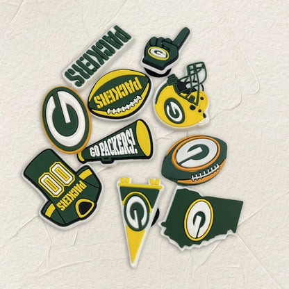 10pcs Green Bay Packers Sport Themed Shoe Charms for Clogs and Slides – PVC Decorative Accessories for Gifts and Parties