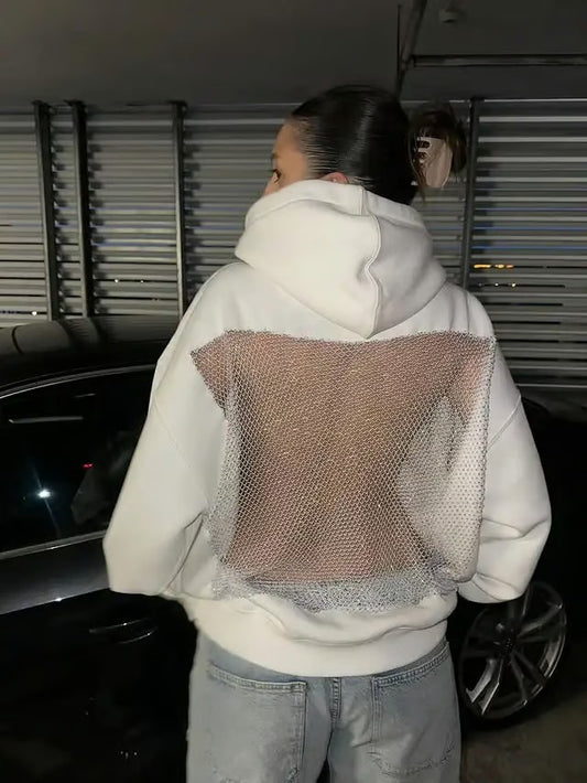Backless Mesh Glitter Hoodie