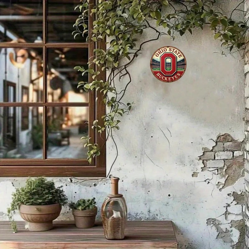 Ohio State Buckeyes Wall Decor – 2D Round Aluminum Metal Sign for Home & Living Spaces