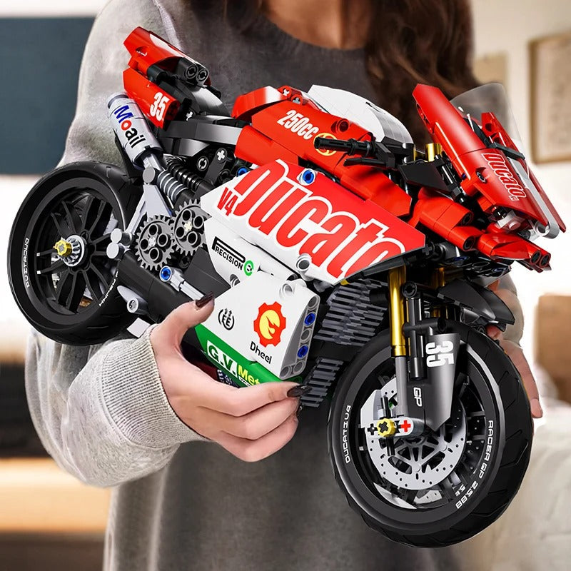 Technical V4 Motorcycle Building Blocks Set – Super Motorbike Model Kit for Kids, Racing Bricks Toy Gift