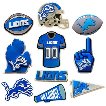 10-Piece Football Shoe Charm Set for Clogs and Slides – Lions Theme PVC Accessories