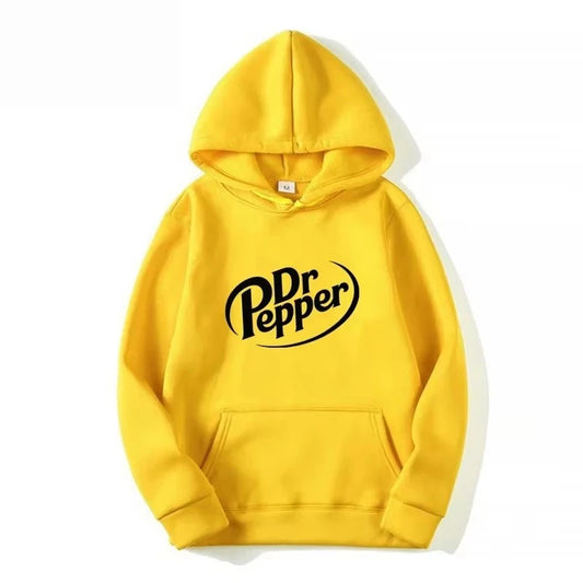 Autumn Dr Pepper Letter Fleece Hoodie – Casual Unisex Pullover for Men and Women
