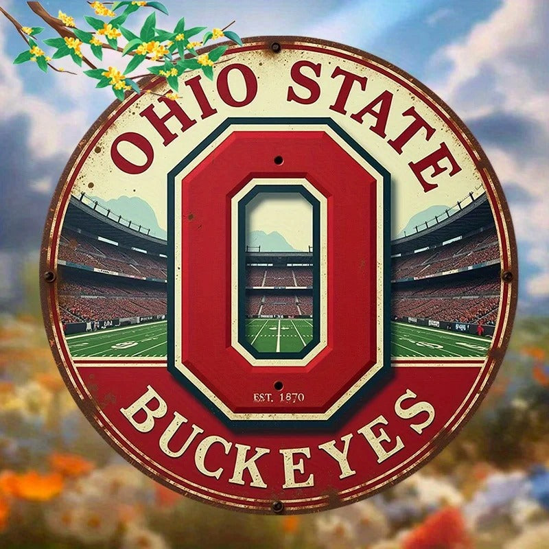Ohio State Buckeyes Wall Decor – 2D Round Aluminum Metal Sign for Home & Living Spaces