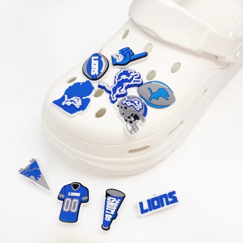 10-Piece Football Shoe Charm Set for Clogs and Slides – Lions Theme PVC Accessories