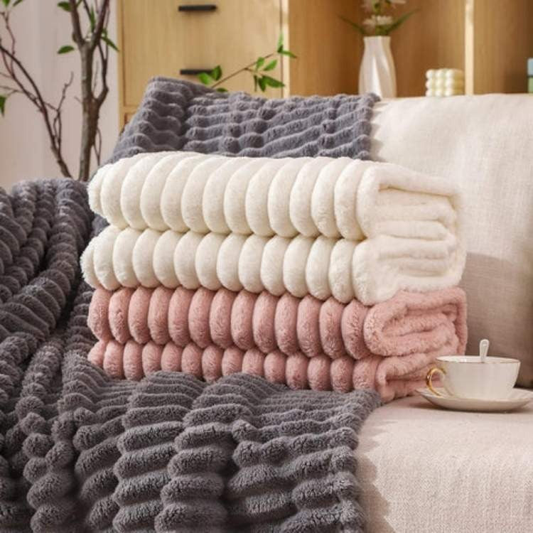 CloudStripe Faux Fur Weighted Blanket