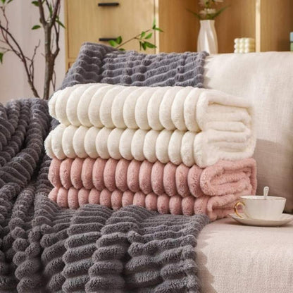 CloudStripe Faux Fur Weighted Blanket