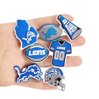 10-Piece Football Shoe Charm Set for Clogs and Slides – Lions Theme PVC Accessories