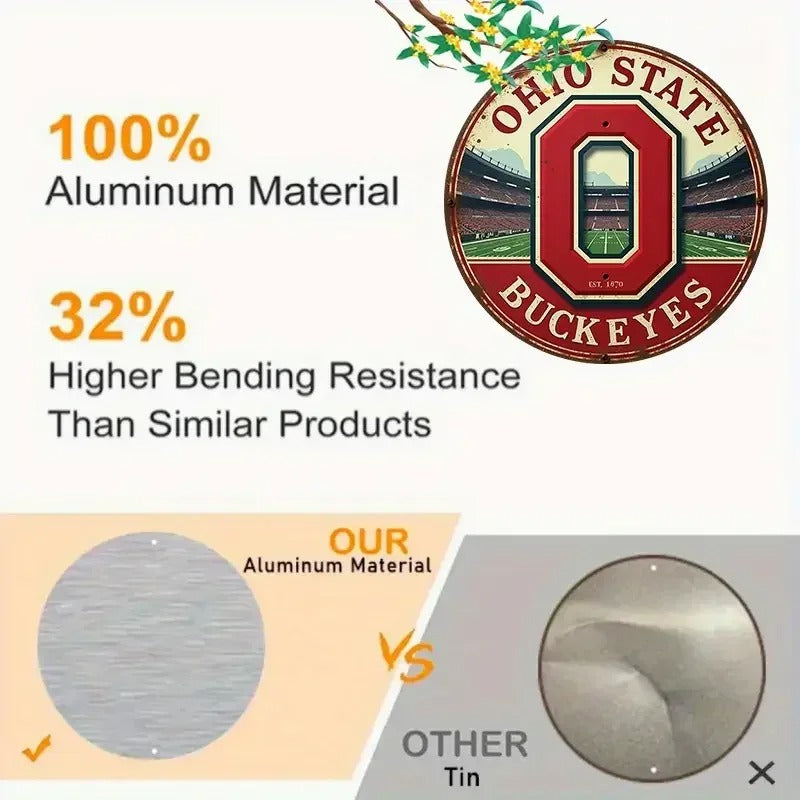 Ohio State Buckeyes Wall Decor – 2D Round Aluminum Metal Sign for Home & Living Spaces