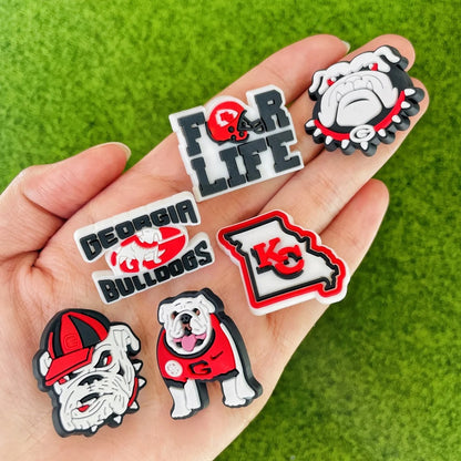 6-Piece Georgia Bulldogs Football Shoe Charm Set – Sports-Inspired PVC Accessories for Bracelets and Wristbands