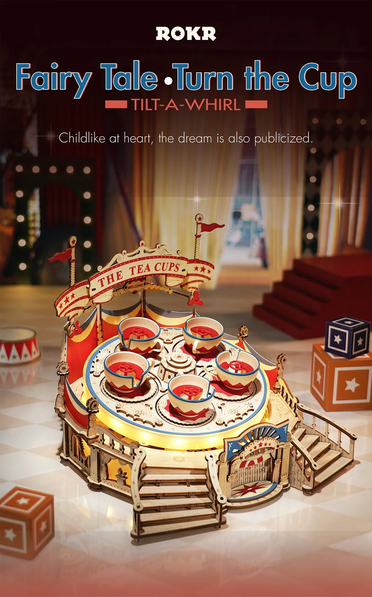 ROKR Amusement Park Series Tilt-A-Whirl Teacup 3D Wooden Puzzle Building Kit