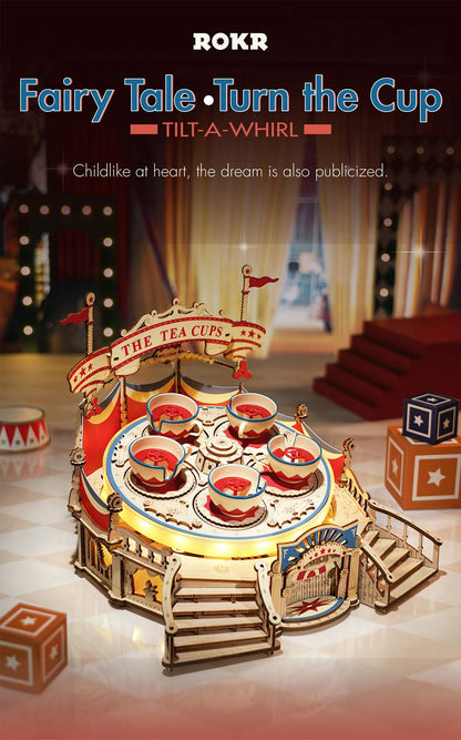 ROKR Amusement Park Series Tilt-A-Whirl Teacup 3D Wooden Puzzle Building Kit