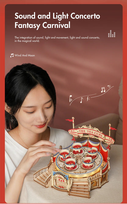 ROKR Amusement Park Series Tilt-A-Whirl Teacup 3D Wooden Puzzle Building Kit