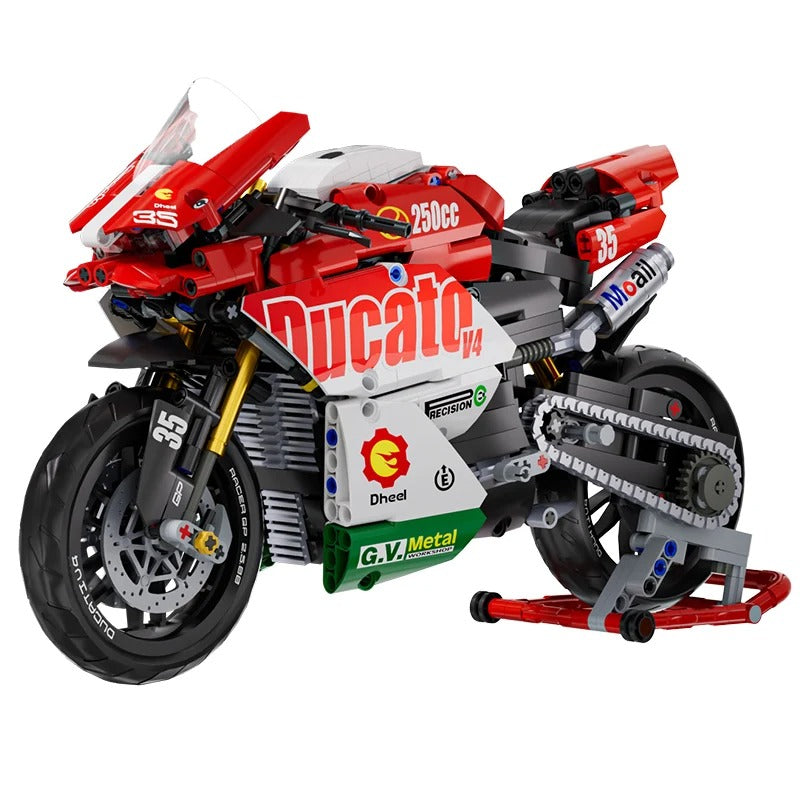 Technical V4 Motorcycle Building Blocks Set – Super Motorbike Model Kit for Kids, Racing Bricks Toy Gift