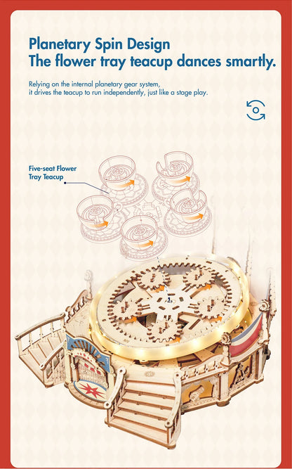 ROKR Amusement Park Series Tilt-A-Whirl Teacup 3D Wooden Puzzle Building Kit