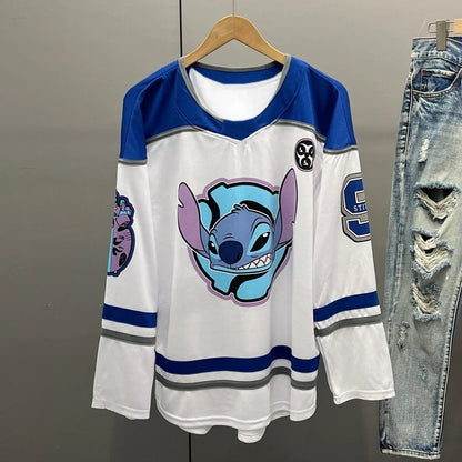 Retro Hockey-Style Printed Long Sleeve T-Shirt – Breathable & Quick-Dry