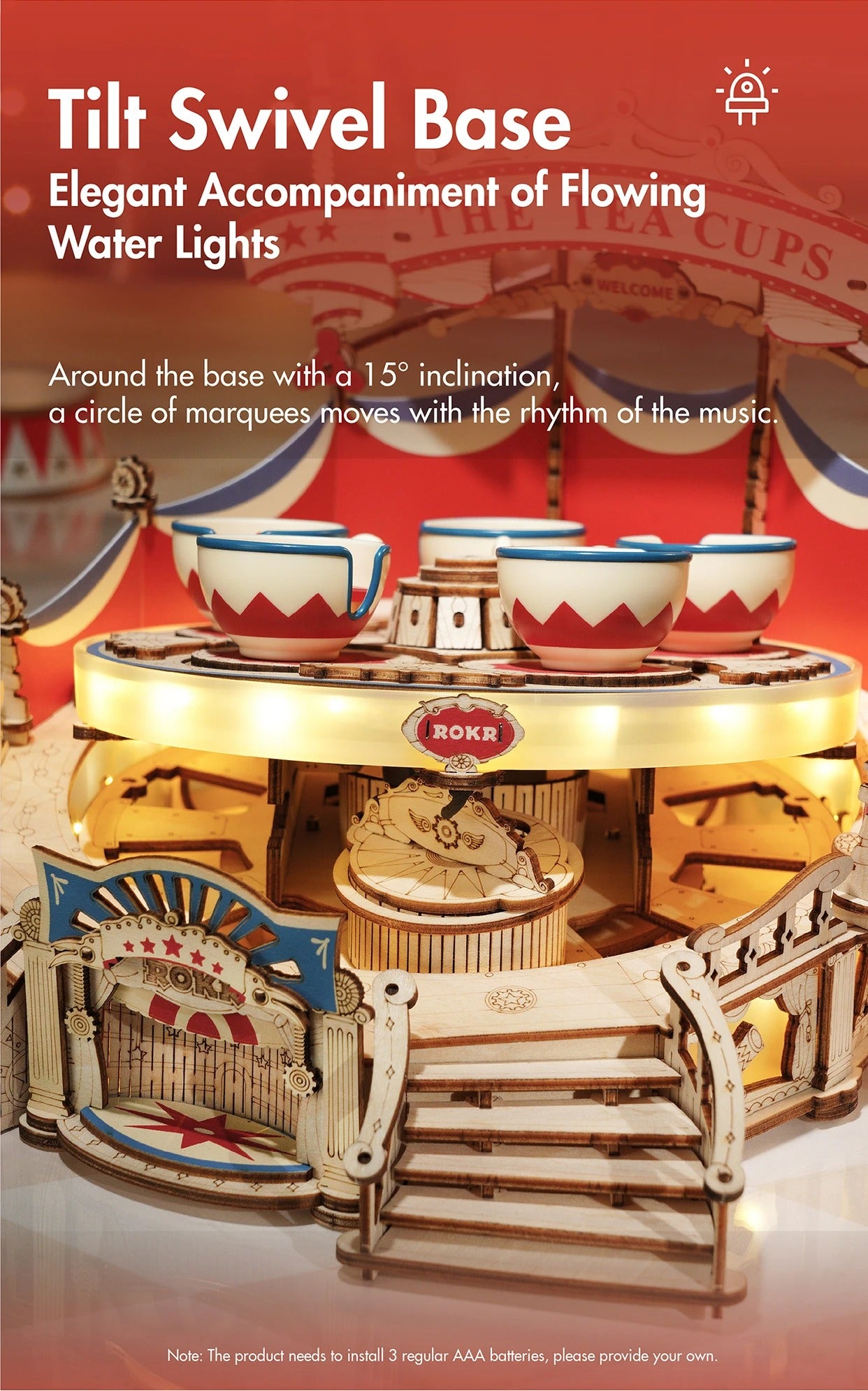 ROKR Amusement Park Series Tilt-A-Whirl Teacup 3D Wooden Puzzle Building Kit