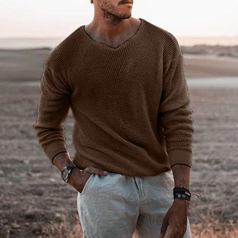 Waffle Knit V-Neck Sweater