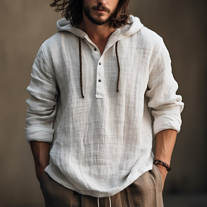 Roman | Men's Relaxed Half Button Hooded Shirt