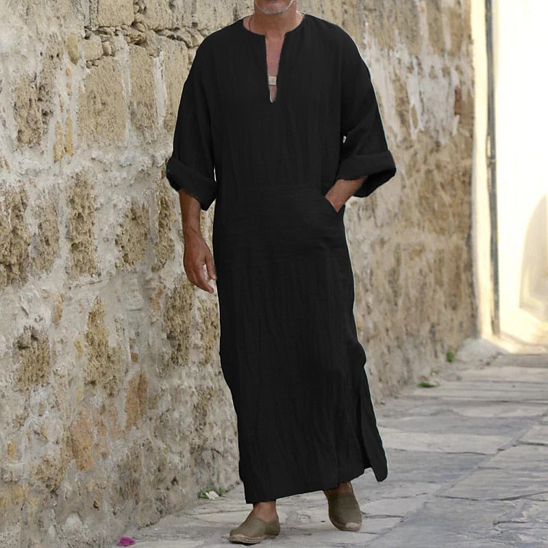 Men's White Linen Kaftan Robe