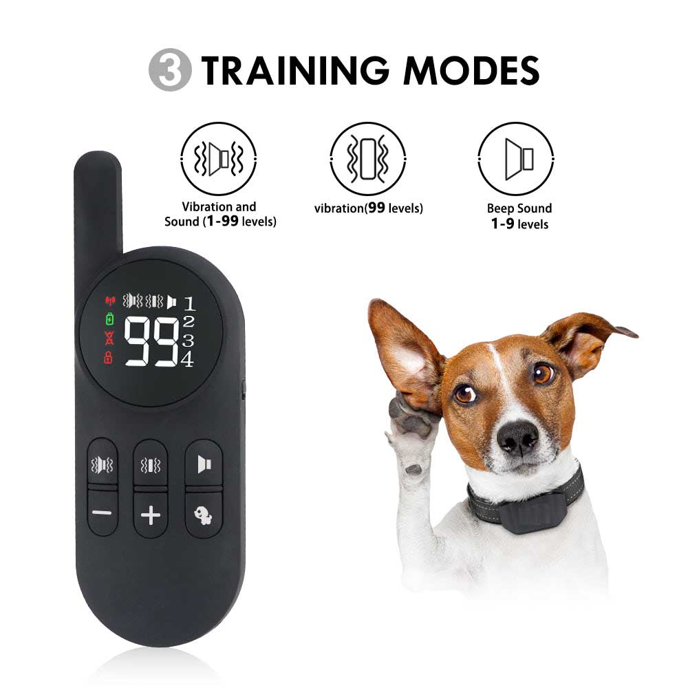 No Shock Humane Rechargeable Water Resistant Remote Control Collar, Sound & Vibration Only, For 8-120lb dogs, Neck size 7in to 25in