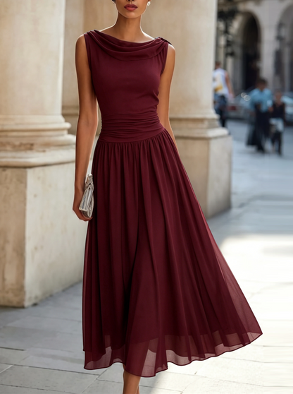 Elodie | Draped Neck Sleeveless Midi Dress