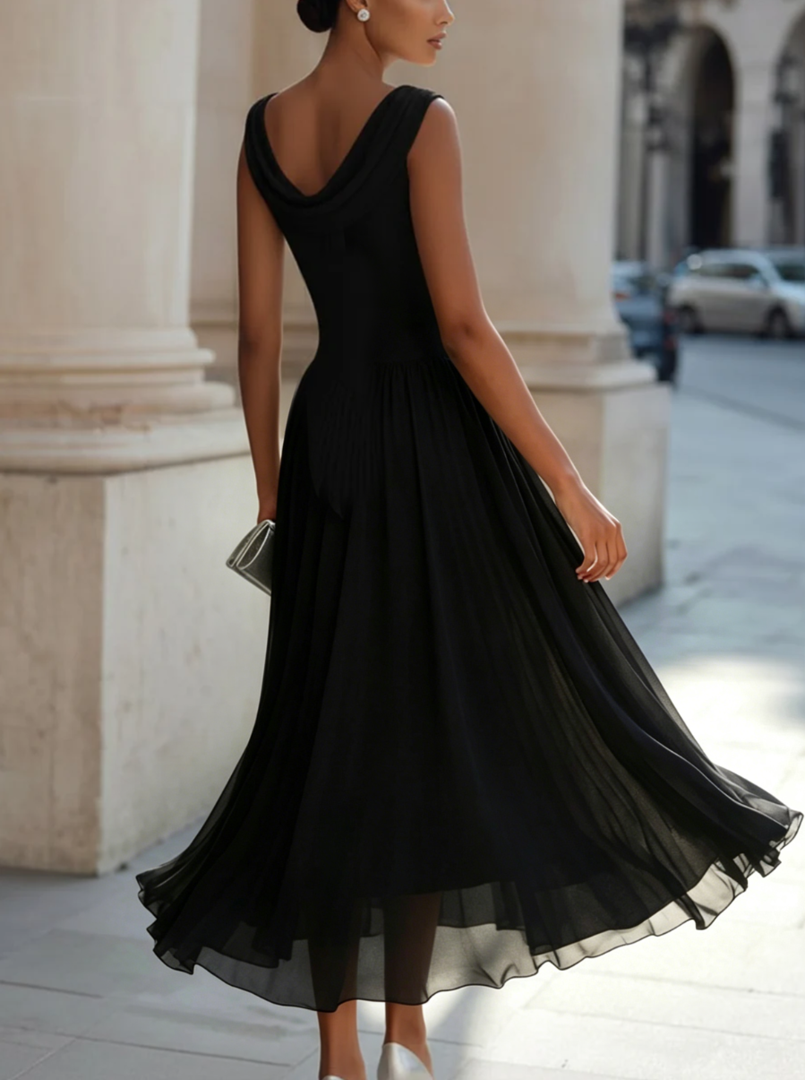 Elodie | Draped Neck Sleeveless Midi Dress